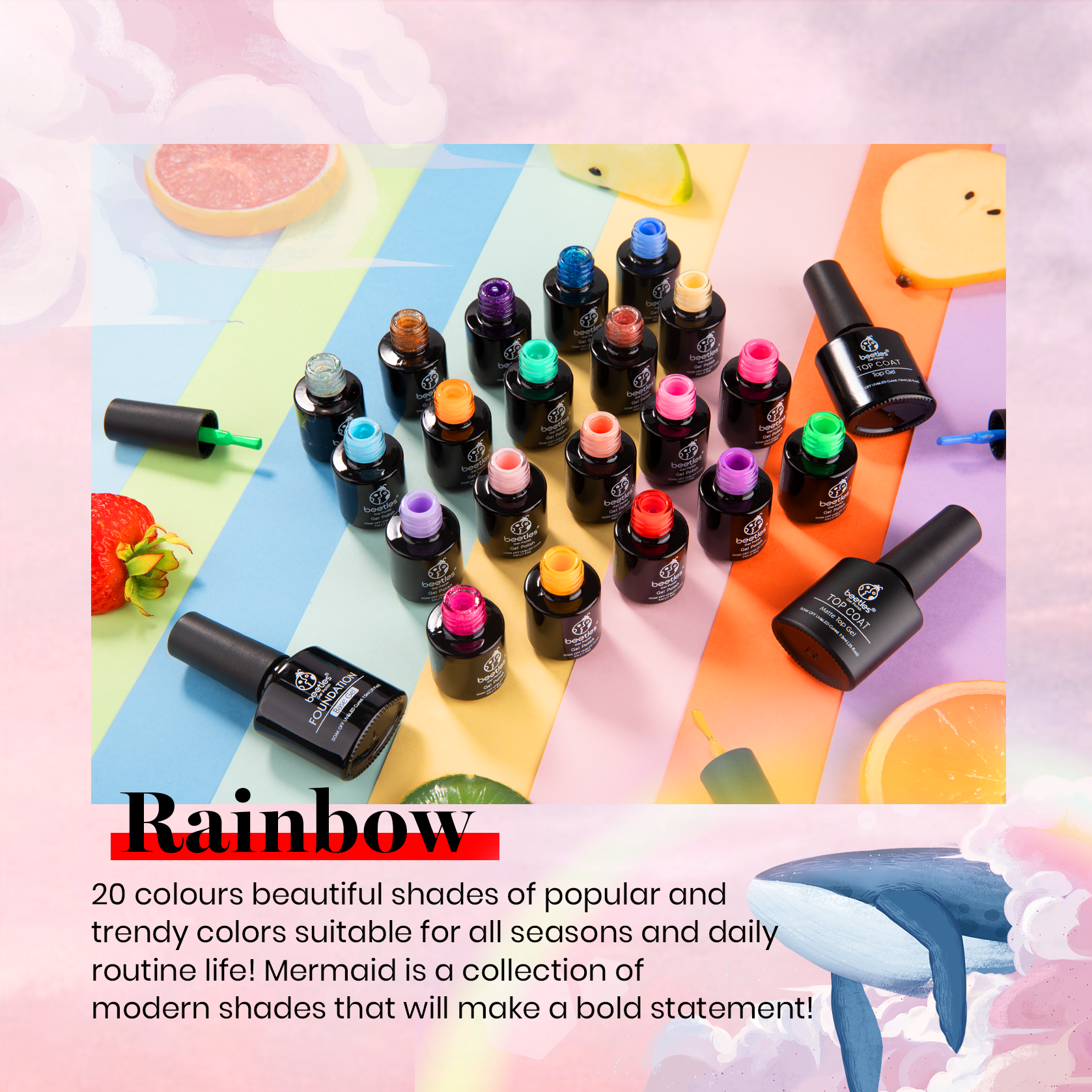 Rainbow - 20 Gel Colors Set with Top and Base Coat (5ml/Each)