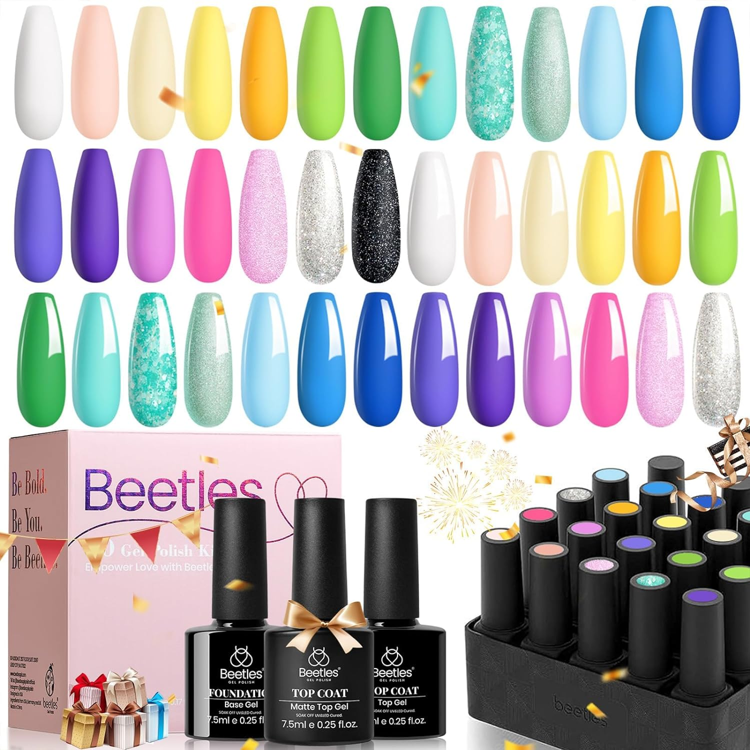 Sunset On Winter Snow - 20 Gel Colors Set with Top and Base Coat (5ml/Each)