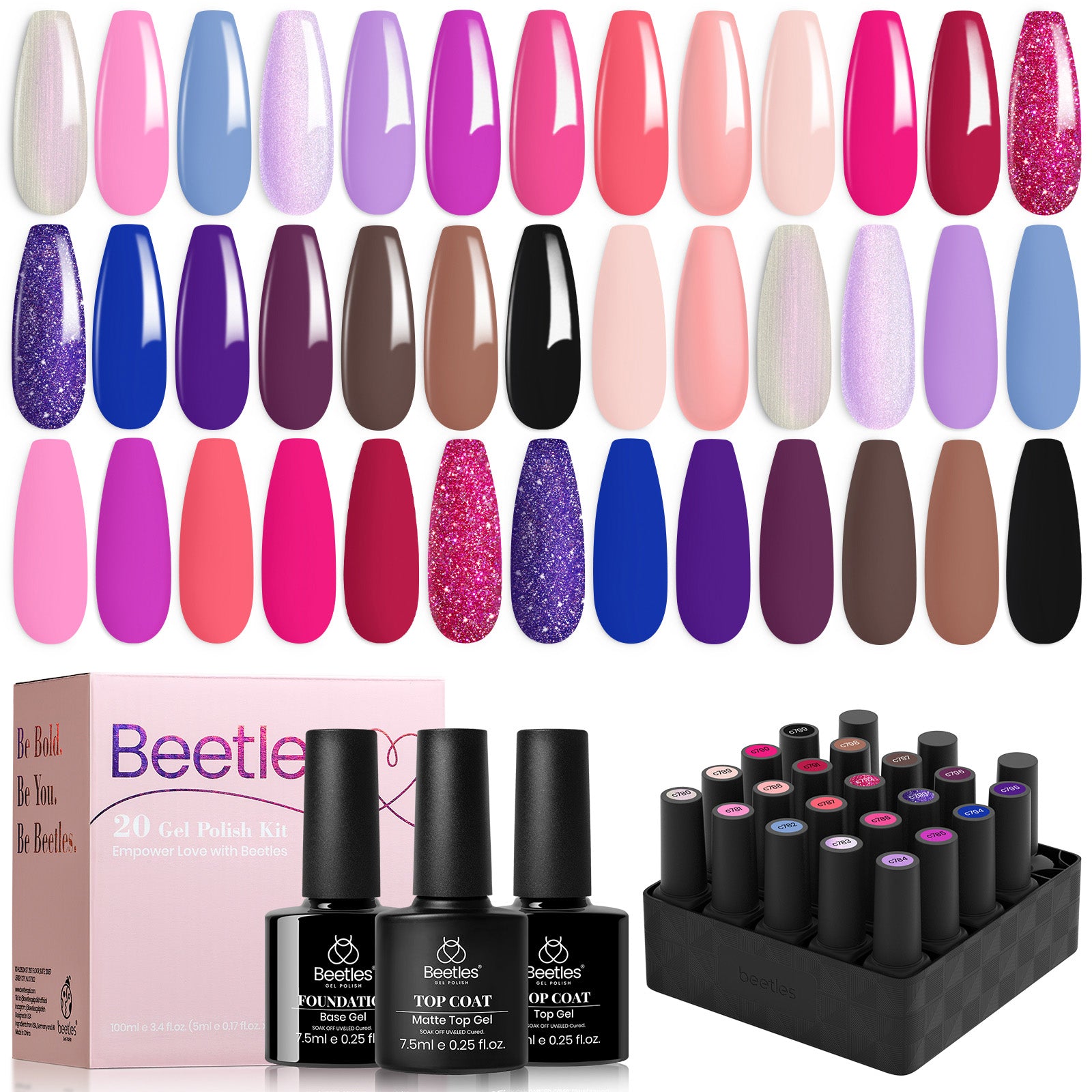 Romance Rebellion - 20 Gel Colors Set with Top and Base Coat (5ml/Each)