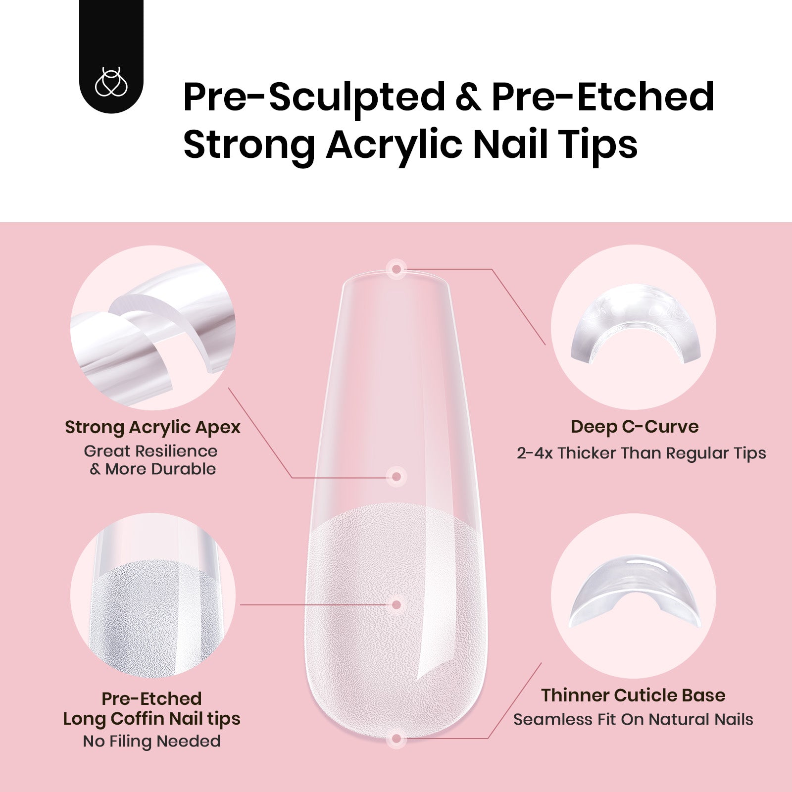 Beetles Pre-etched & Pre-sculpted Strong Acrylic Nail Tips|120pcs