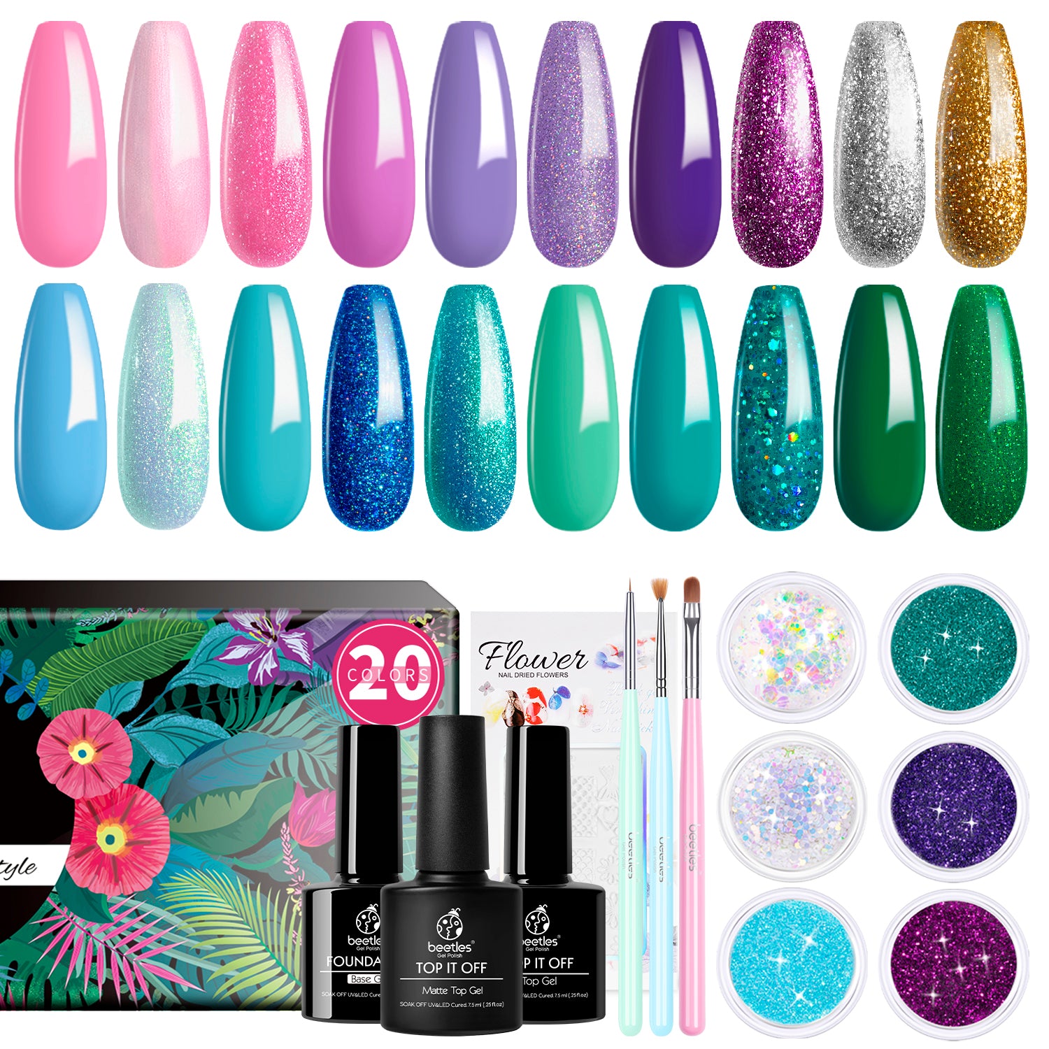 Mermaid Mantra - 20 Gel Colors Set with Top and Base Coat (5ml/Each)