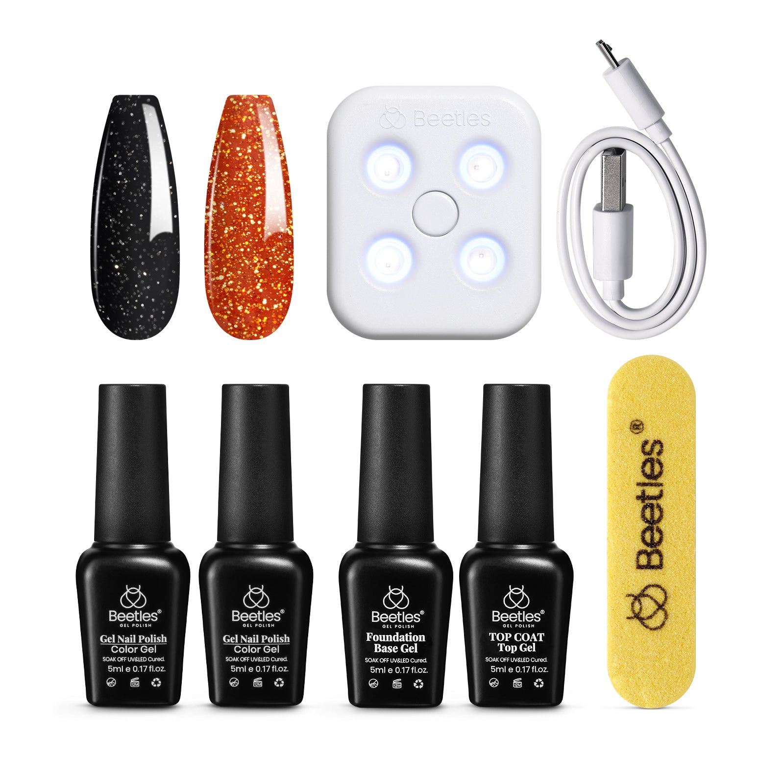 Beetles Halloween Special Limited Edition Gel Nail Polish Starter Kit with U V LED Light and Base Gel Top Coat, Soak Off Gel Polish with Mini Nail Lamp Nail File for DIY Nail Travel Gift Set