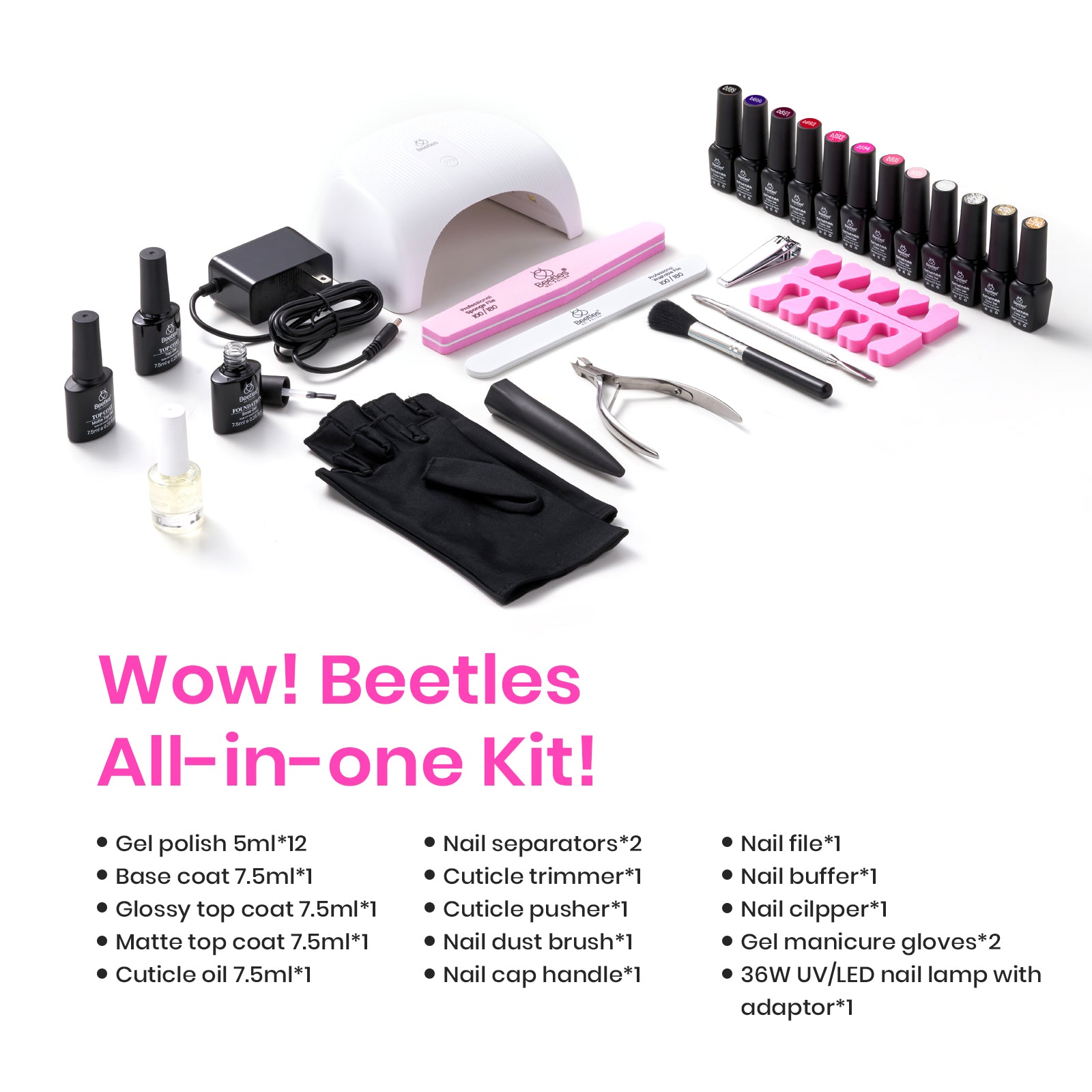 Beetles Gel Nail Polish Starter Kit with U V LED Nail Lamp Base Gel Top Coat, Cuticle Oil Soak Off 12 Pcs White Pearl Neutral Gel Polish Set Gel Manicure Kit Nail DIY Home Nail Art