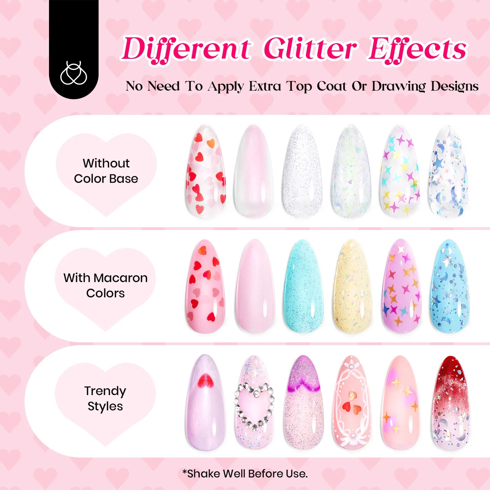 Beetles 6 Pcs Heart Star Valentines Day Reflective Glitter Gel Top Coat Set