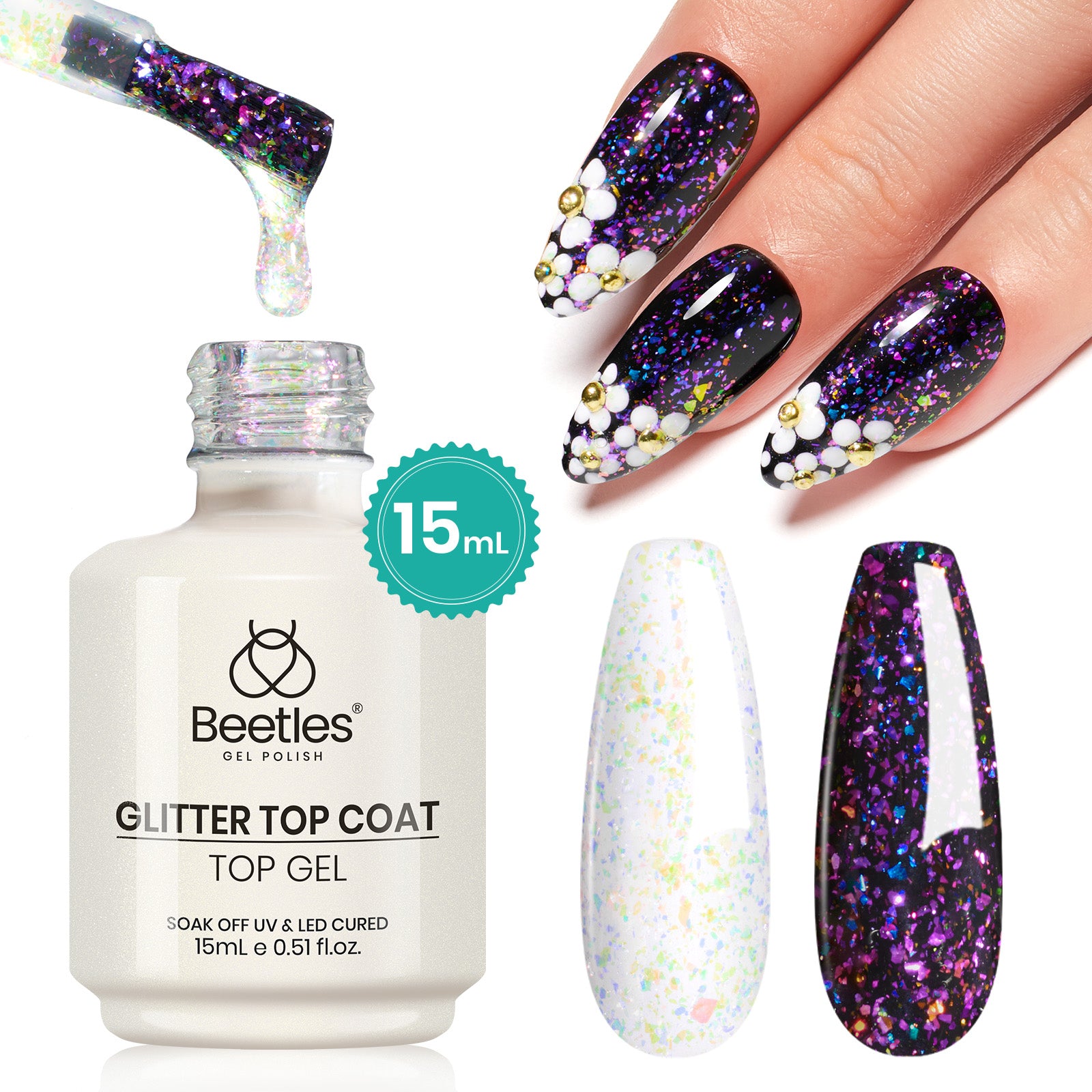 Beetles Pearlescent Glitter Top Coat | 15ML