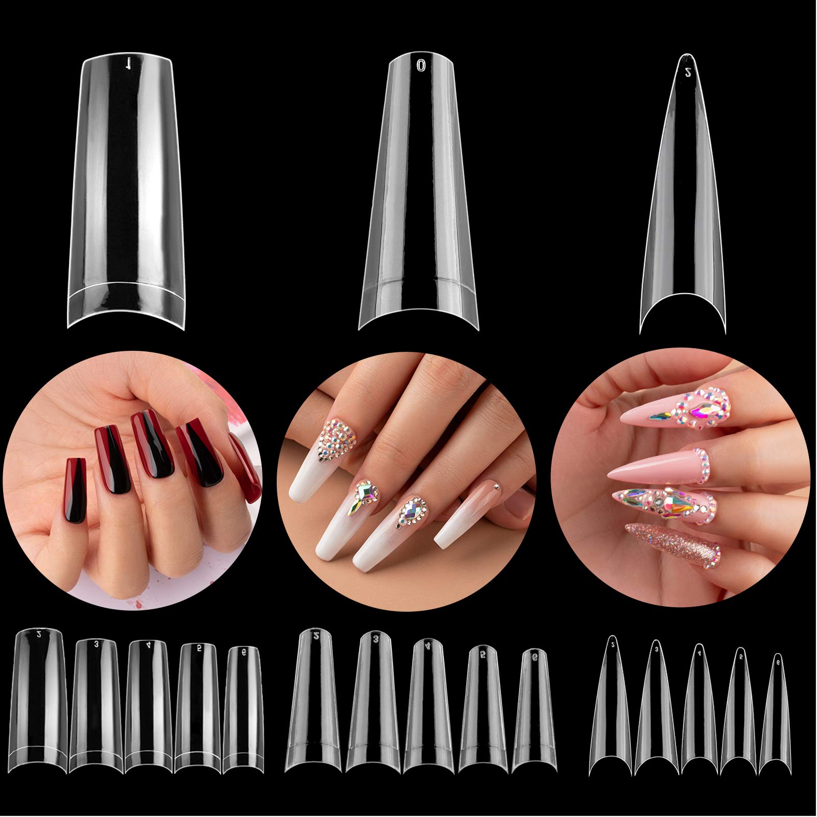 Stiletto Coffin French Nail Tips Set - 488Pcs #027