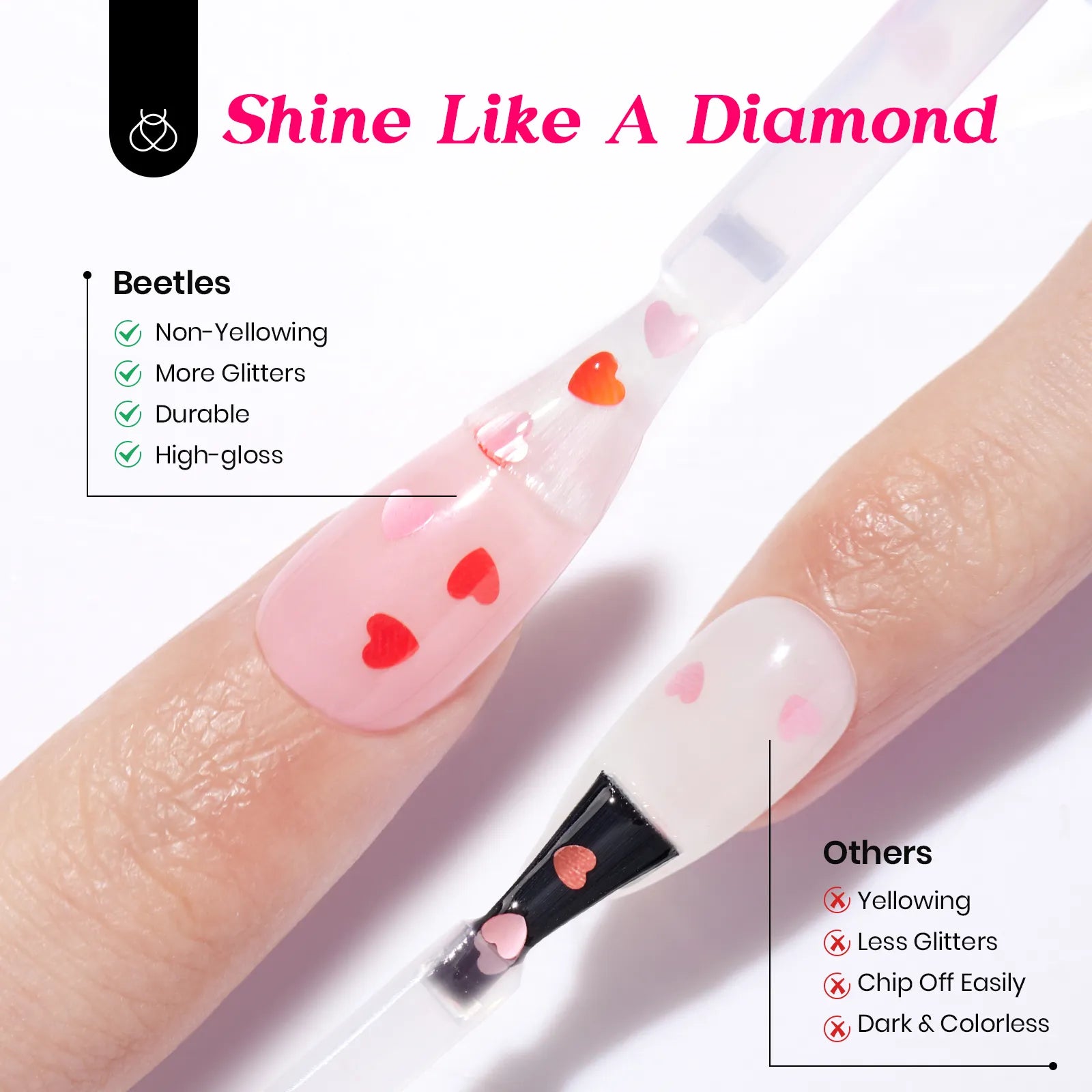 Beetles 6 Pcs Heart Star Valentines Day Reflective Glitter Gel Top Coat Set