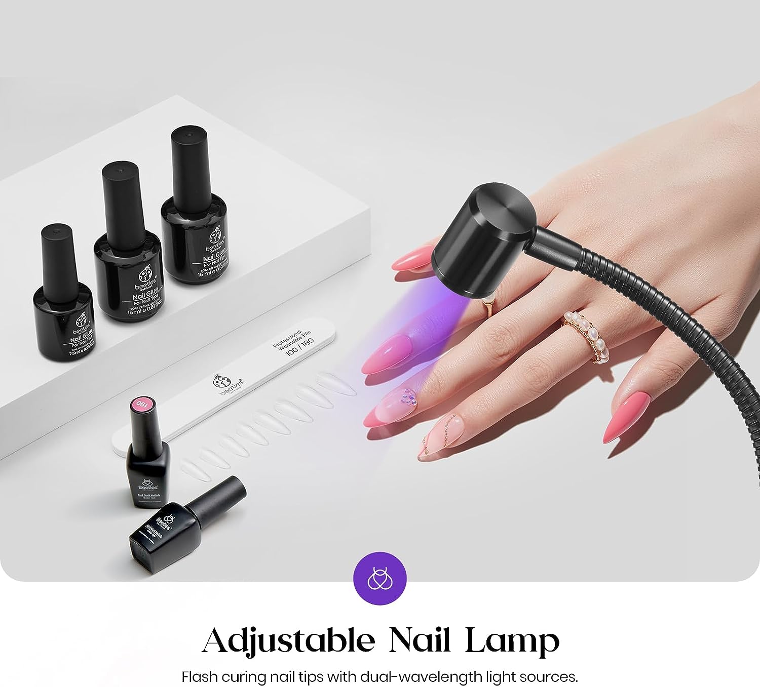 Beetles Nail LED Lamp 395nm Gooseneck Gel Nail Lamp Manicure UV LED Light for Poly Extension Gel/Nail Glue Gel/Gel Polish Quicky-Dry Curing Lamp for Techs Nail Art Design Salon DIY at Home