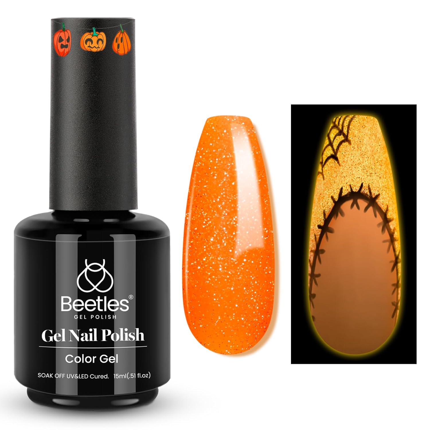 Glitter Orange Glow in the Dark |15ml  Nail Gel Polish