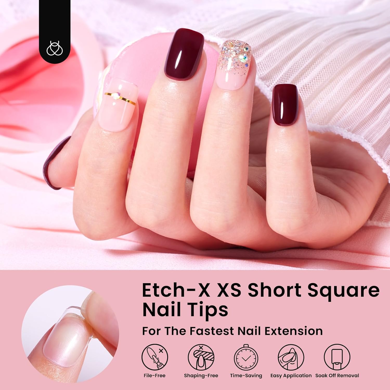 Etch-X Nail Tips Short Square Half Matte | 288Pcs 