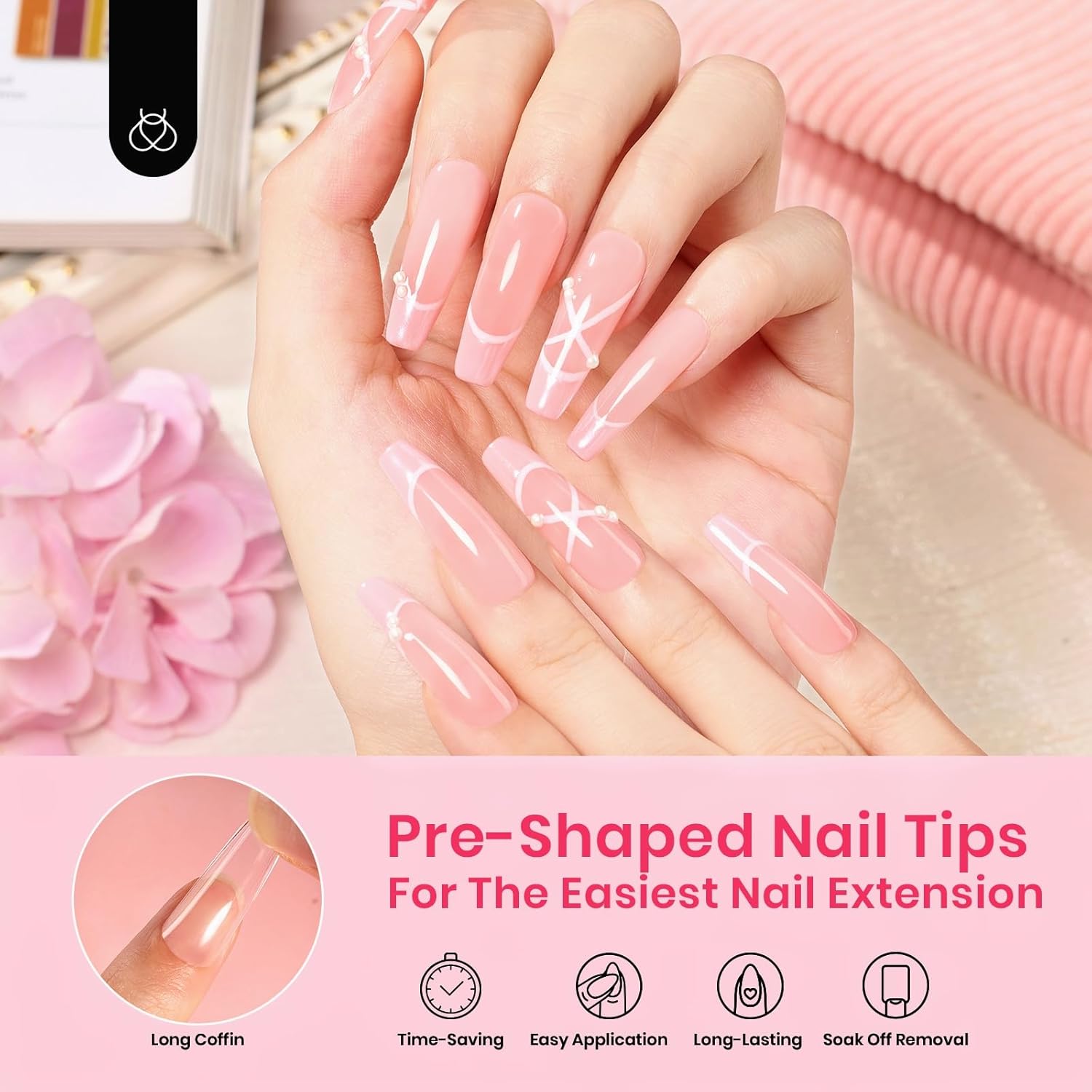 Etch-X Nail Tips  Long Coffin Half Matte | 288Pcs 