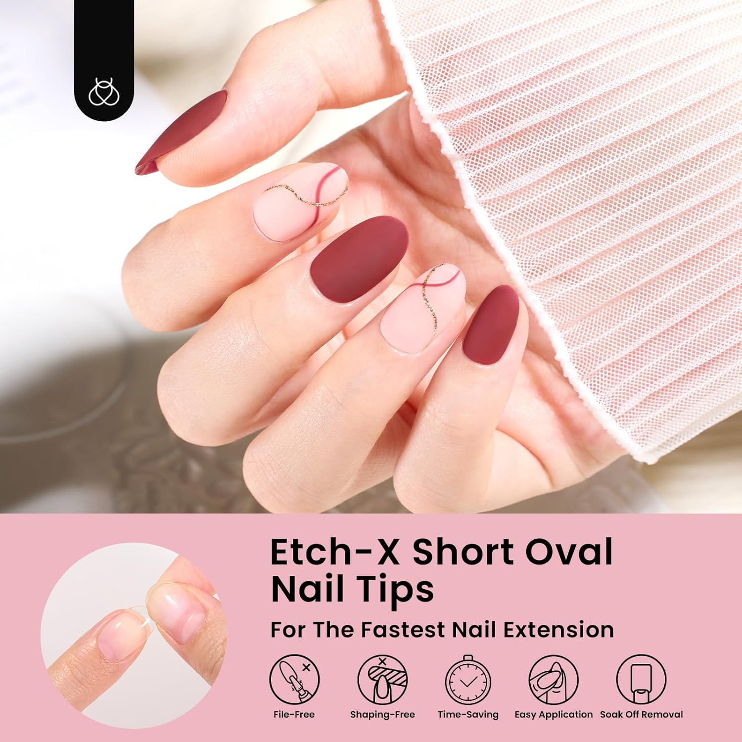 Etch-X Nail Tips Short Oval Half Matte | 288Pcs 