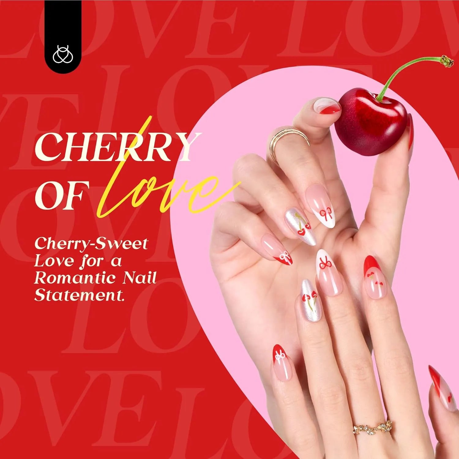 Beetles Valentine Cherry Red French Press on Nails | Medium Almond 15 Sizes-30Pcs