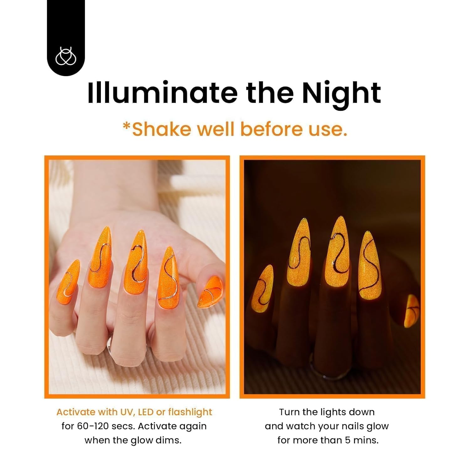 Glitter Orange Glow in the Dark |15ml  Nail Gel Polish