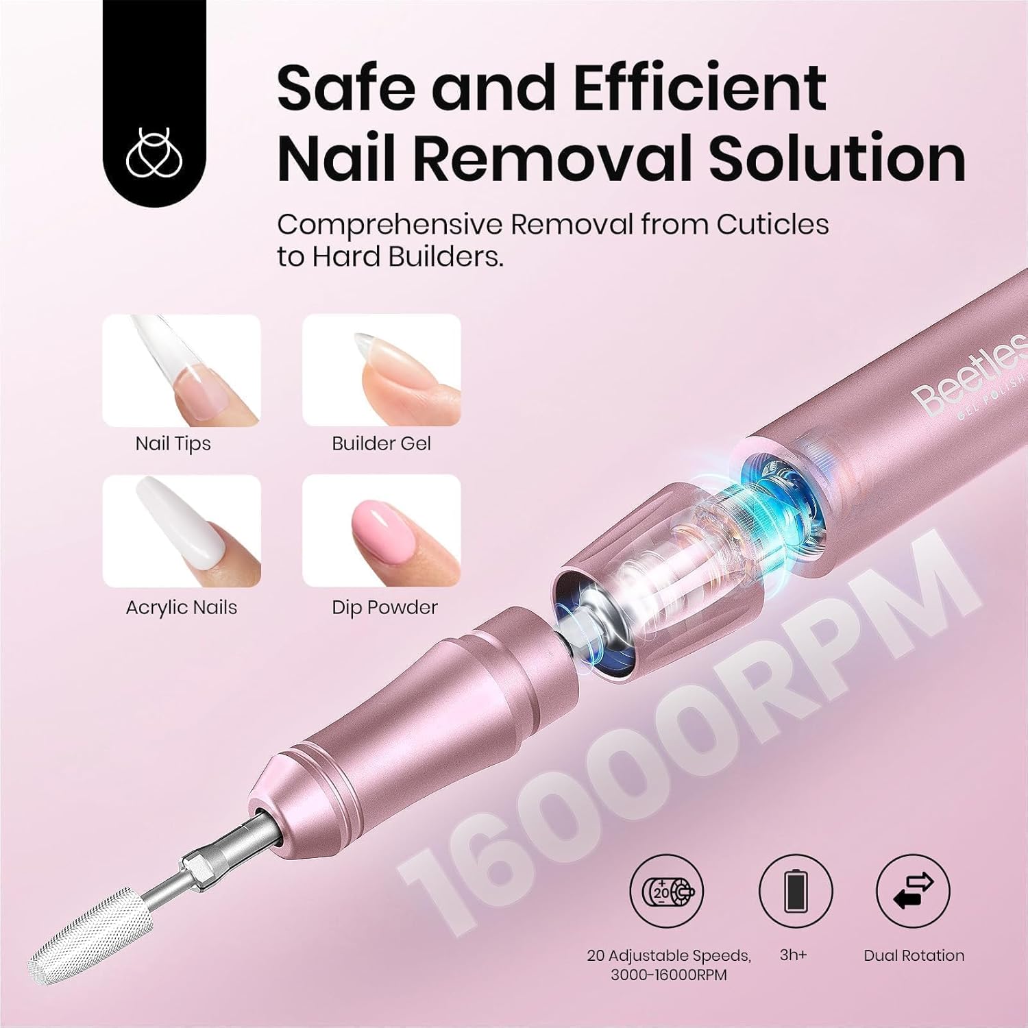 Pink Electric Nail Drill-Includes 5 Multifunctional Drill Bits