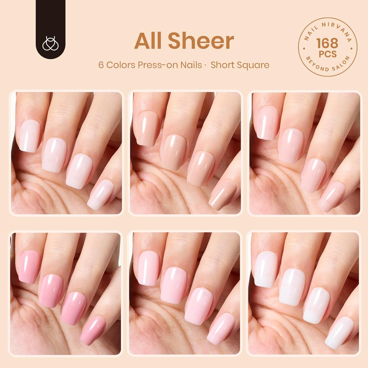 6 Colors All Sheer | Short Square Press On Nails 168Pcs in 6 Colors