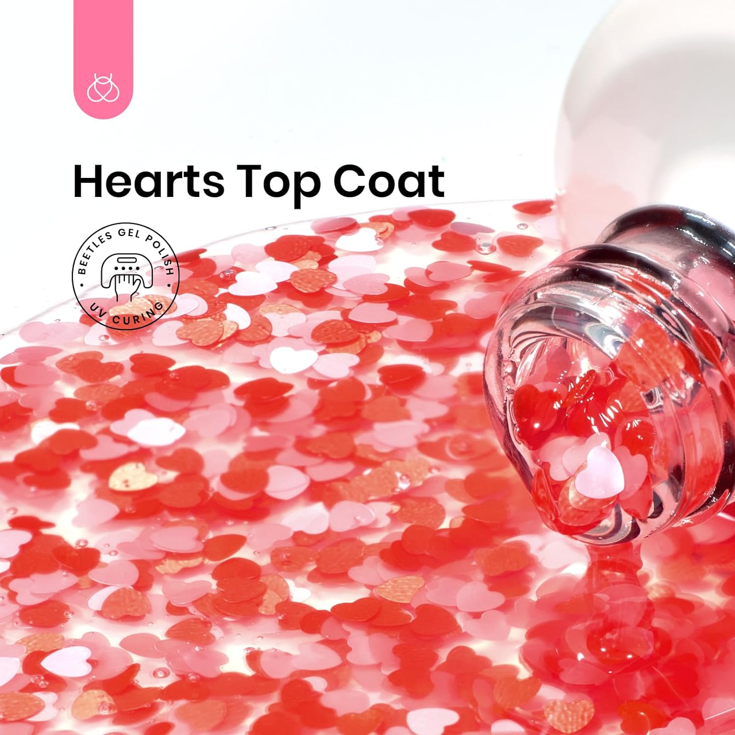 Beetles Pink & Red Heart Holographic Glitter Top Coat | 15ML