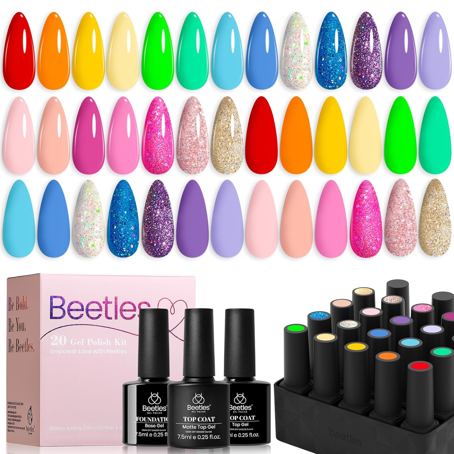 Rainbow - 20 Gel Colors Set with Top and Base Coat (5ml/Each)