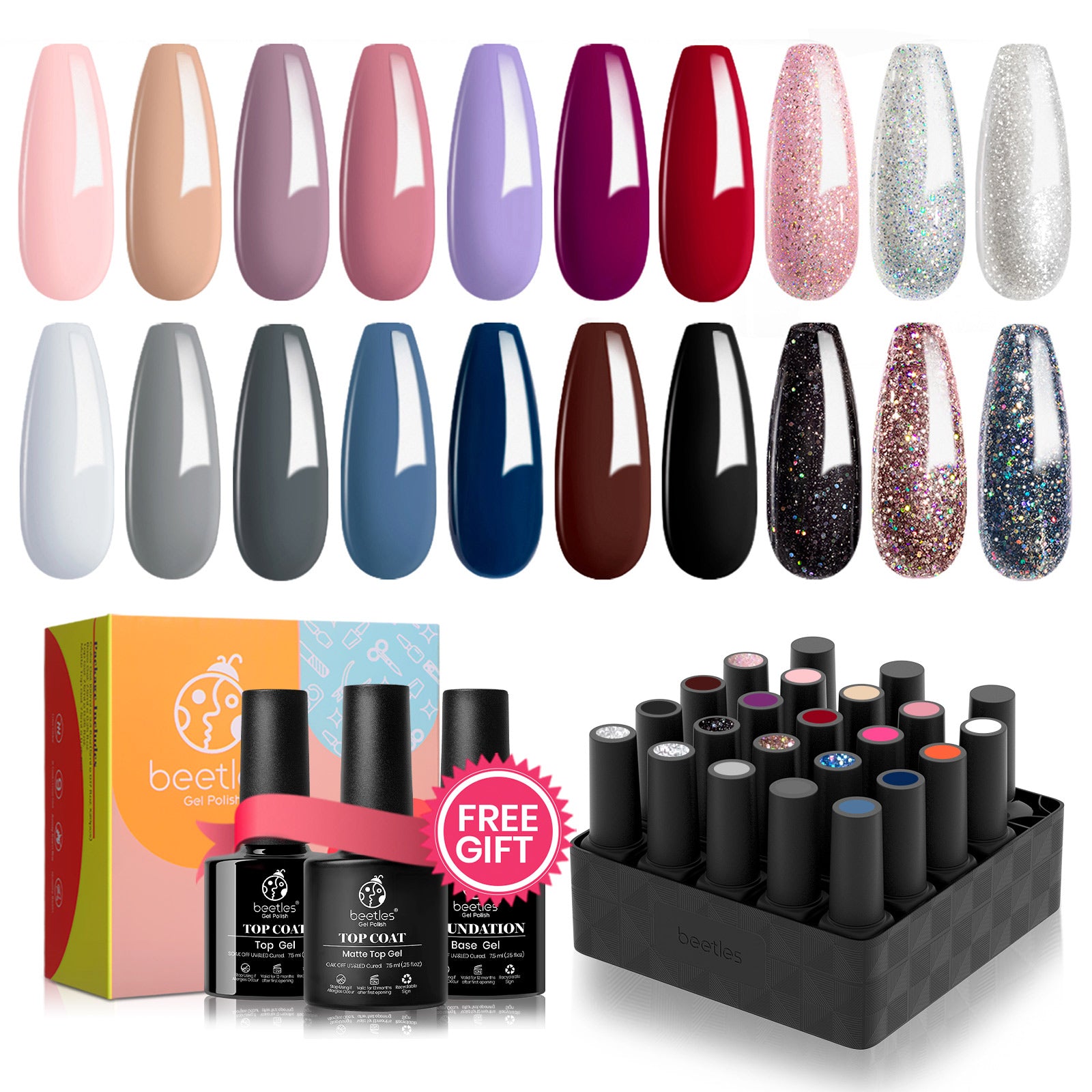 Modern Muse | 20 Colors Set (20 Gel Colors Set with Top and Base Coat (5ml/Each))