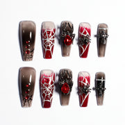 Helloween Evil Spider | Medium Coffin Press On Nails in 16 Sizes-32Pcs