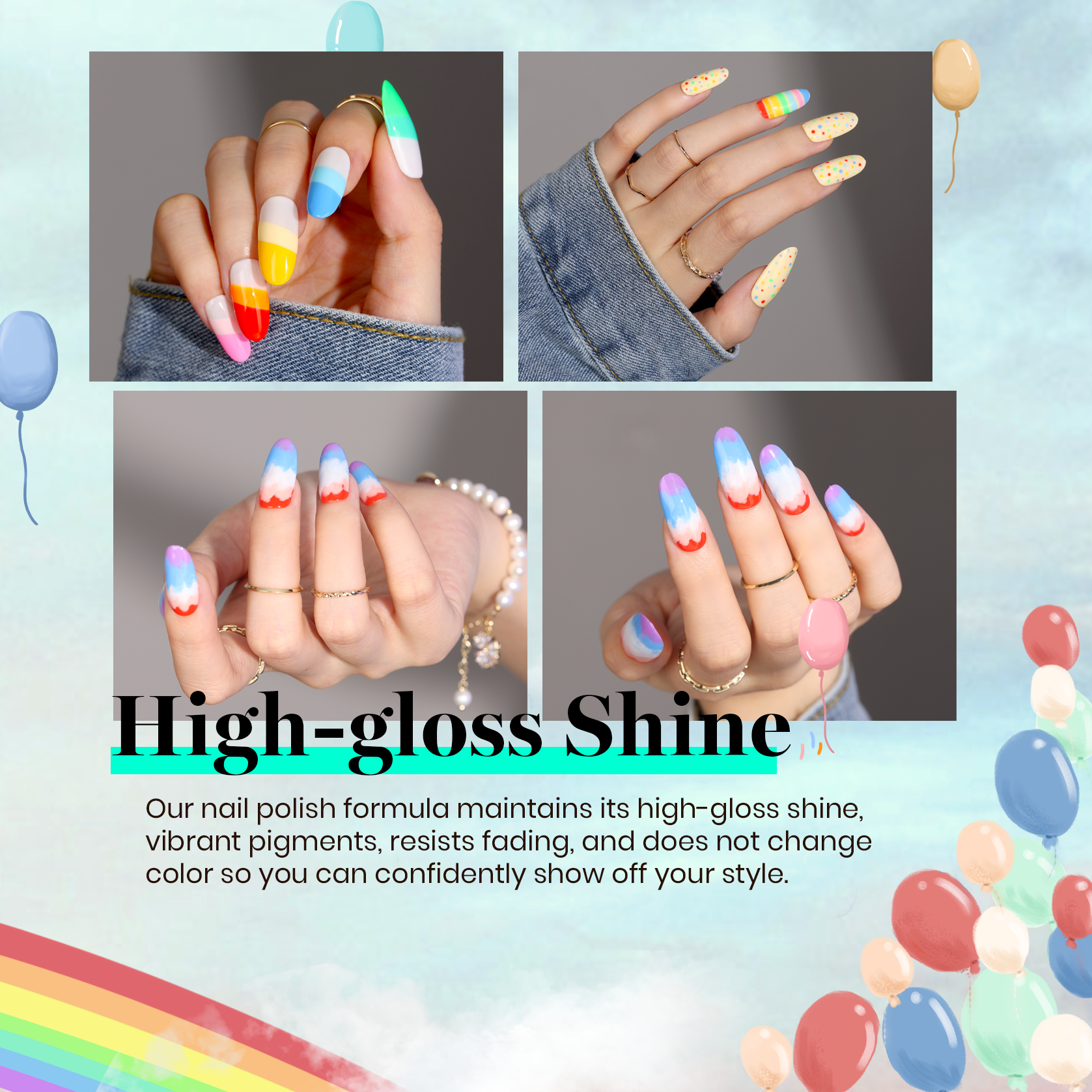 Rainbow - 20 Gel Colors Set with Top and Base Coat (5ml/Each)