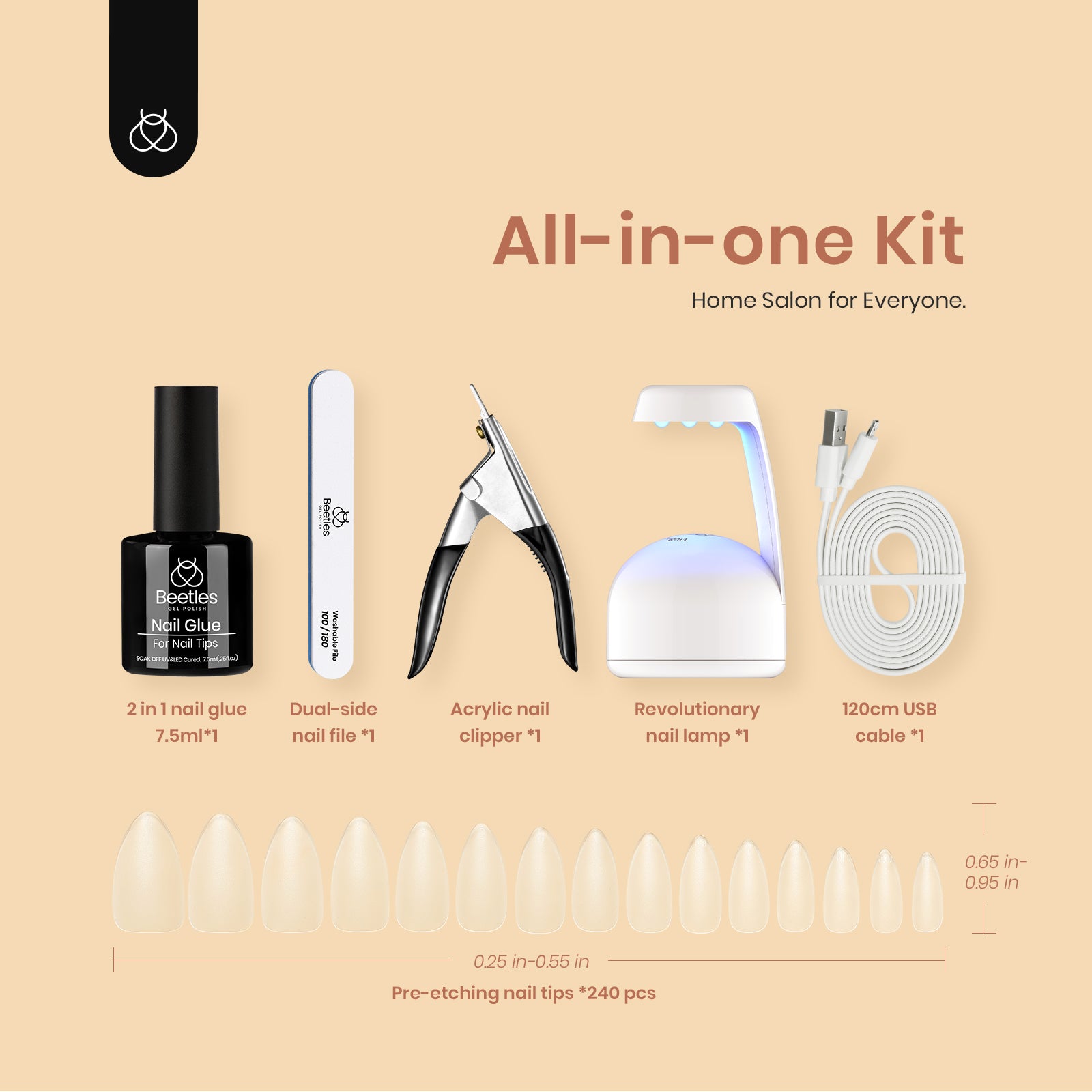 Matte Medium Almond Pre-shaped Nail Extension Kit #041