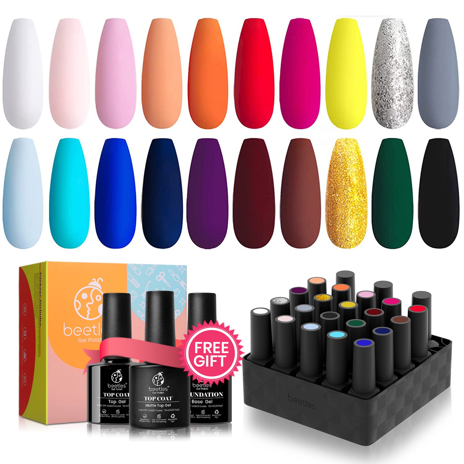 Perfect 20 - 20 Gel Colors Set with Top and Base Coat (5ml/Each)