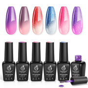 Beetles Color Changing Gel Polish Set - Pack of 6 Temperature Change Colors - Long Lasting Soak Off LED Gel, 7.3ml Each Bottle