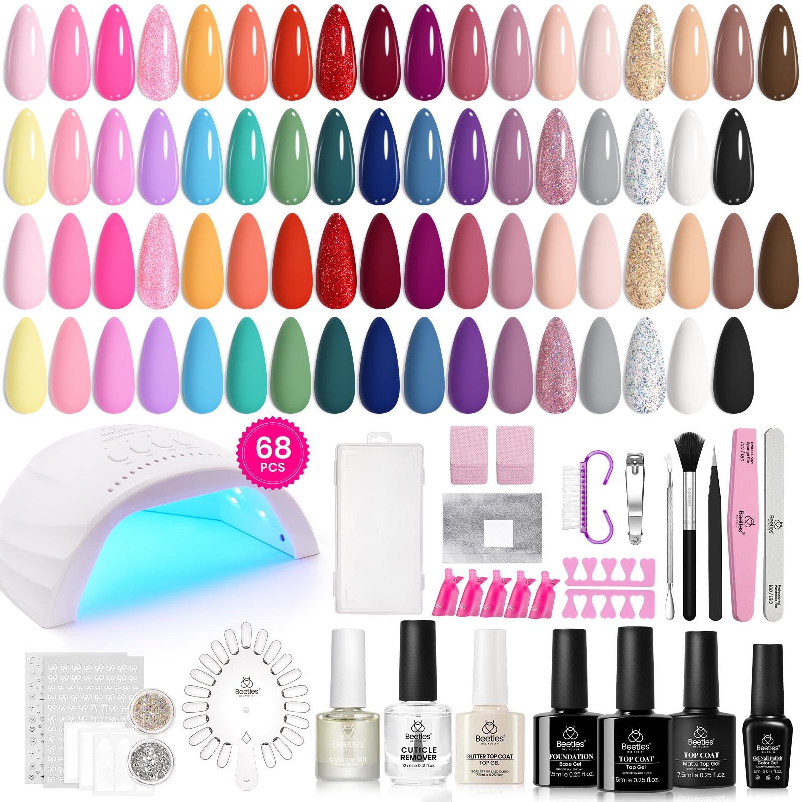 Vivid Seasons Manicure Kit: 35 Gel Colors, Tools, Accessories, and Care Essentials