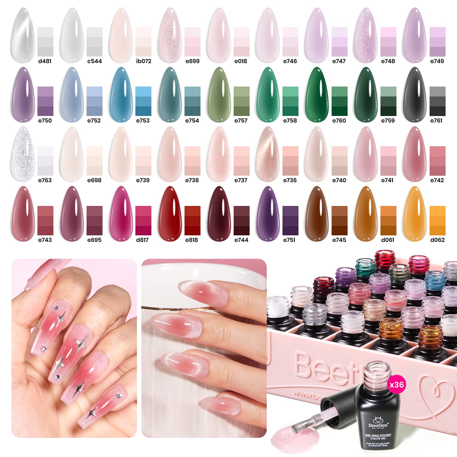 Crystal Ice Collection- 36 Cat Eyes Colors Gel Nail Polish Nail Gift Set