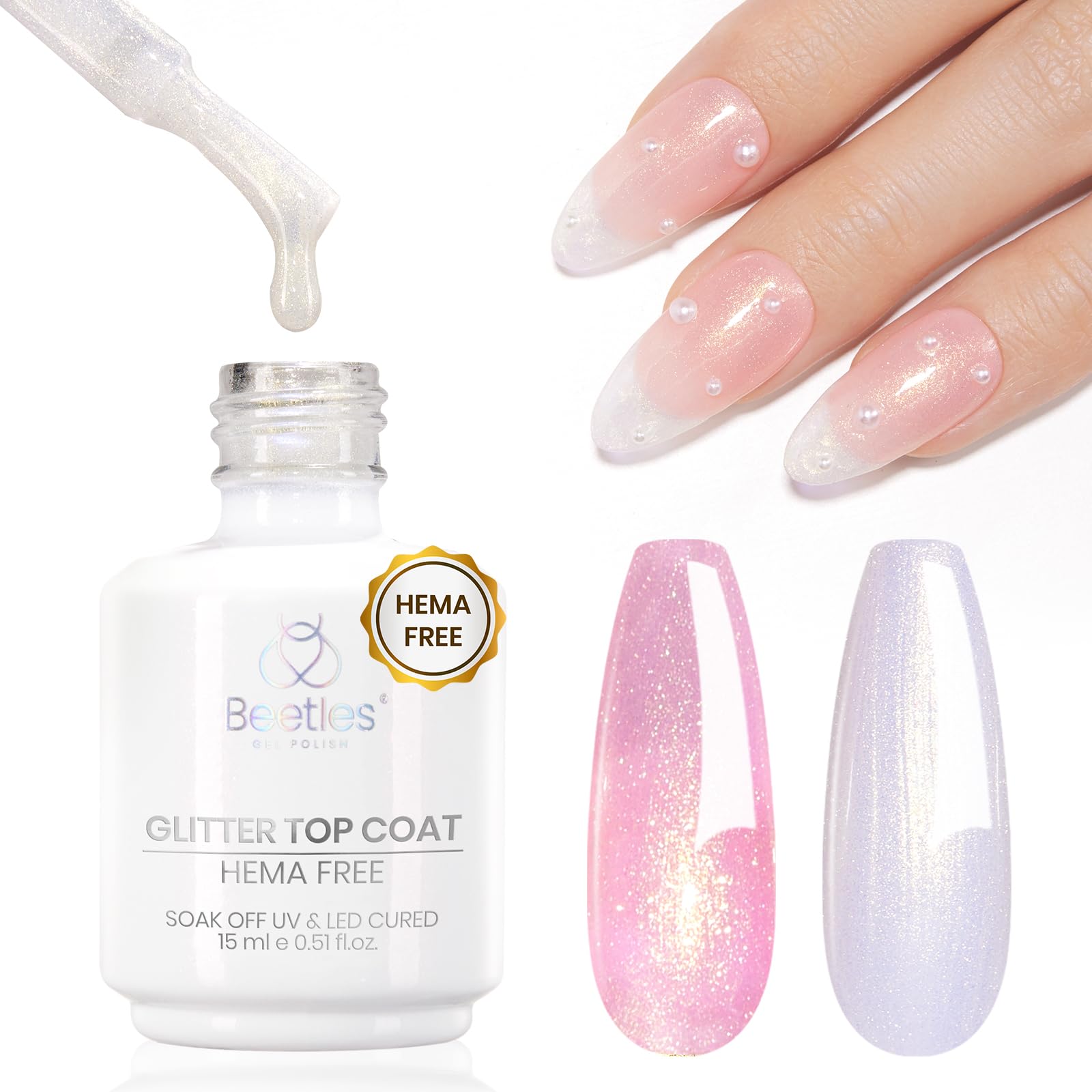 Upgraded Hema Free Pearl Glitter  Top Coat 15ML