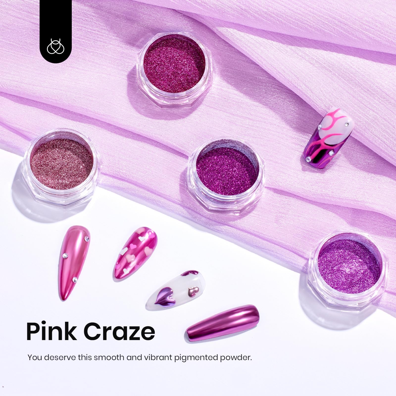 Pink Craze Nail Powder - 4-Color Mirror Effect and Holographic Glitter