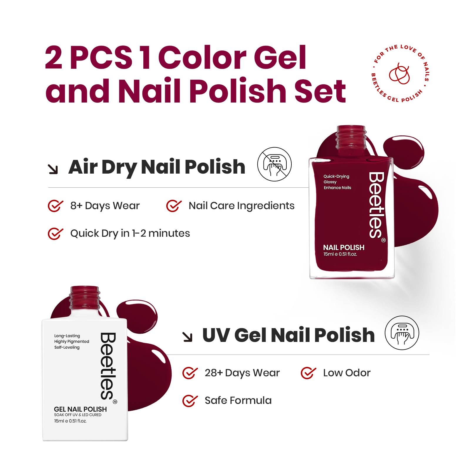 Burgundy Red | Gel Polish and Matching Nail Polish(each 15ml)