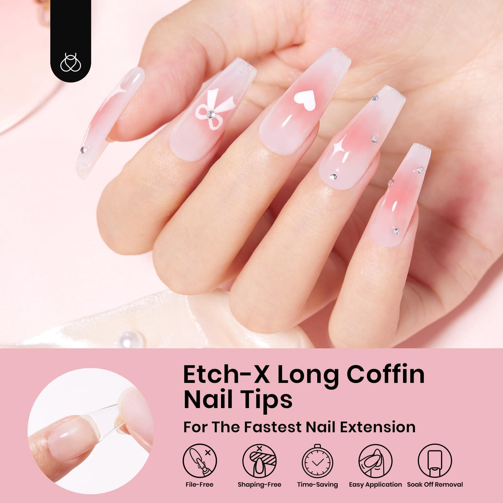 Etch-X Nail Tips Long Coffin Half Matte | 288Pcs 