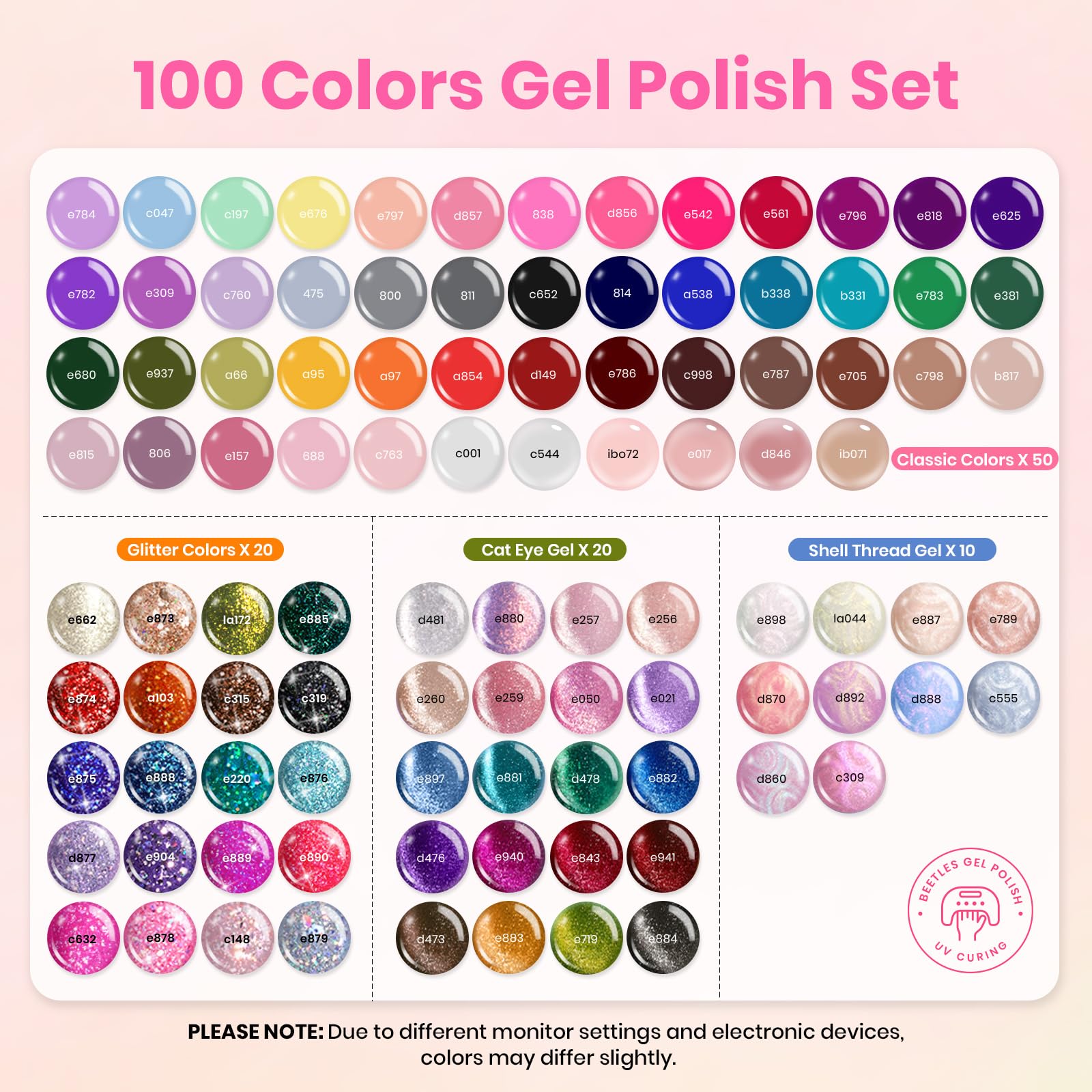 100 Colors 119PCS with Storage BagPerfect Christmas Gift Gel Polish Set for All Season