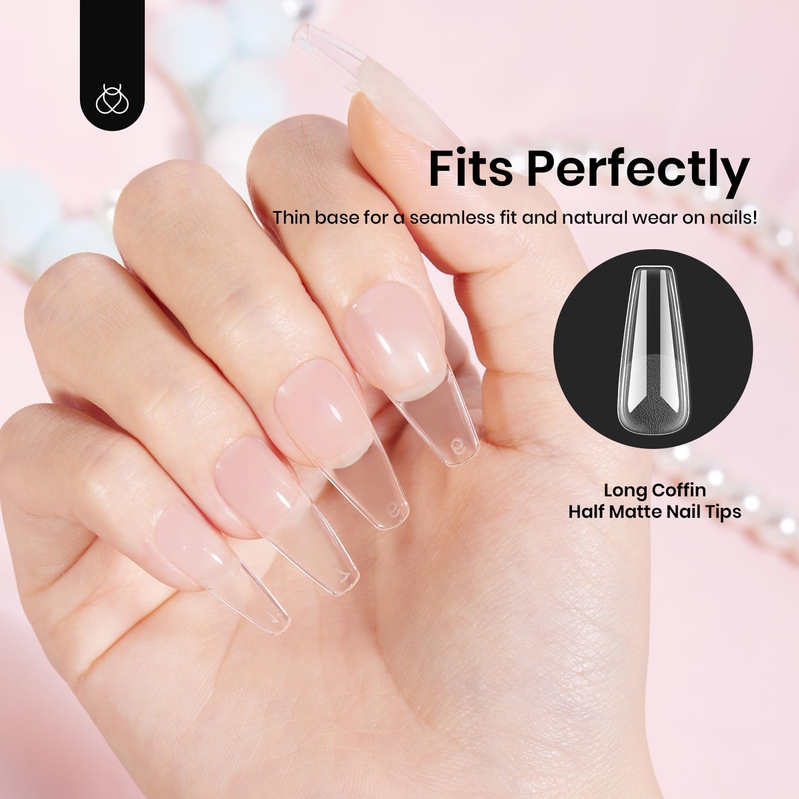 Etch-X Nail Tips Long Coffin Half Matte | 288Pcs 