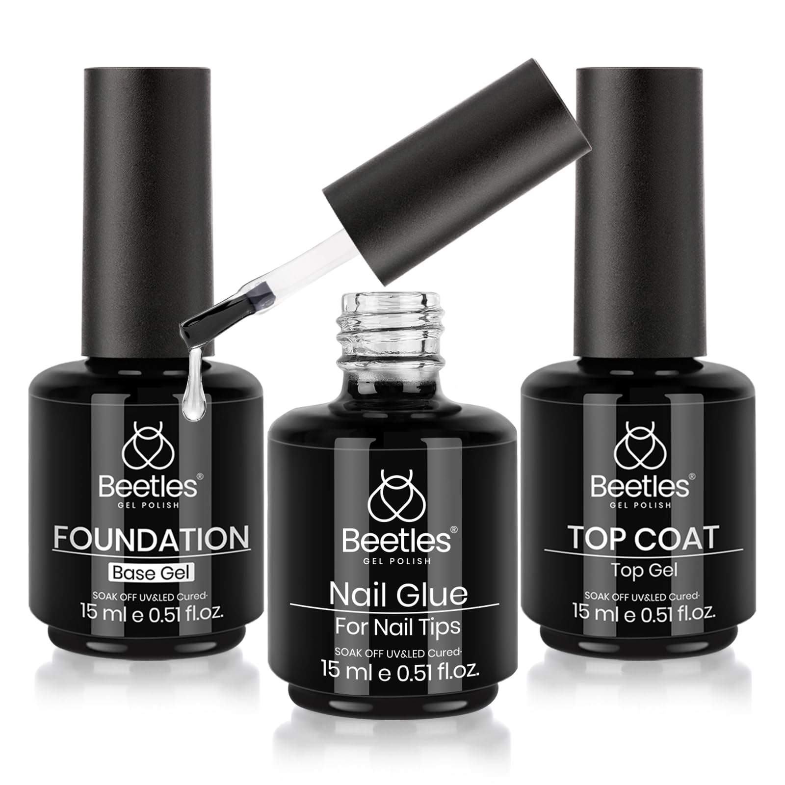 Base Top Coat Nail Glue Set-3Pcs-15ML Each