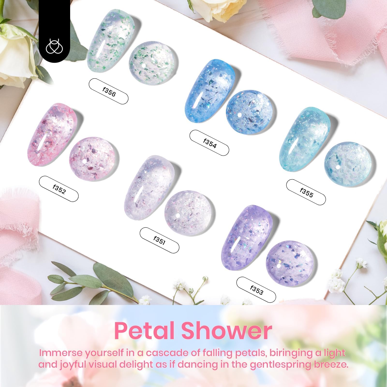 Petal Shower | 6 Colors With 15ml Nail Polish Glitter Gel Polish Set with Iridescent Shards