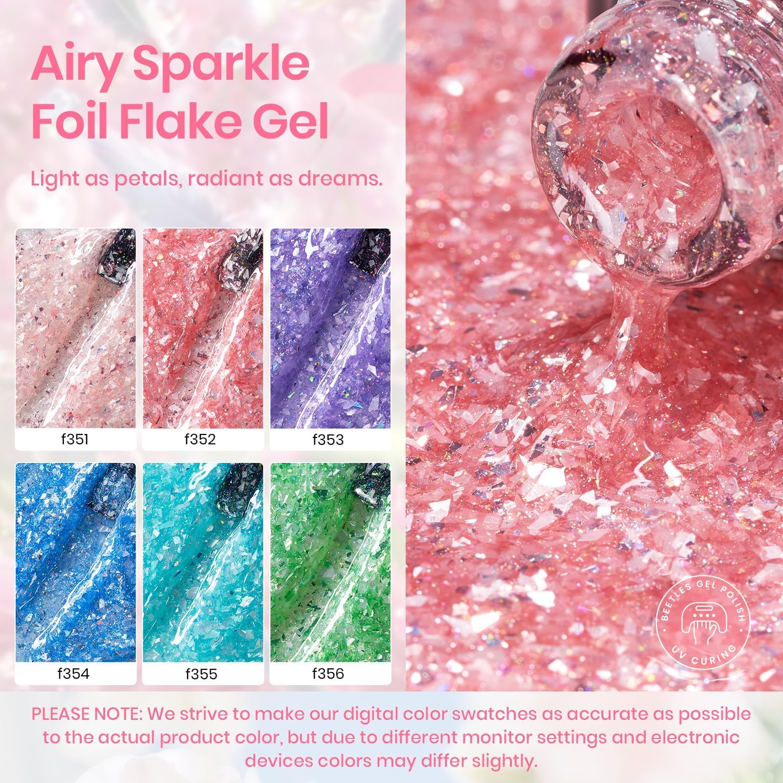 Petal Shower | 6 Colors With 15ml Nail Polish Glitter Gel Polish Set with Iridescent Shards