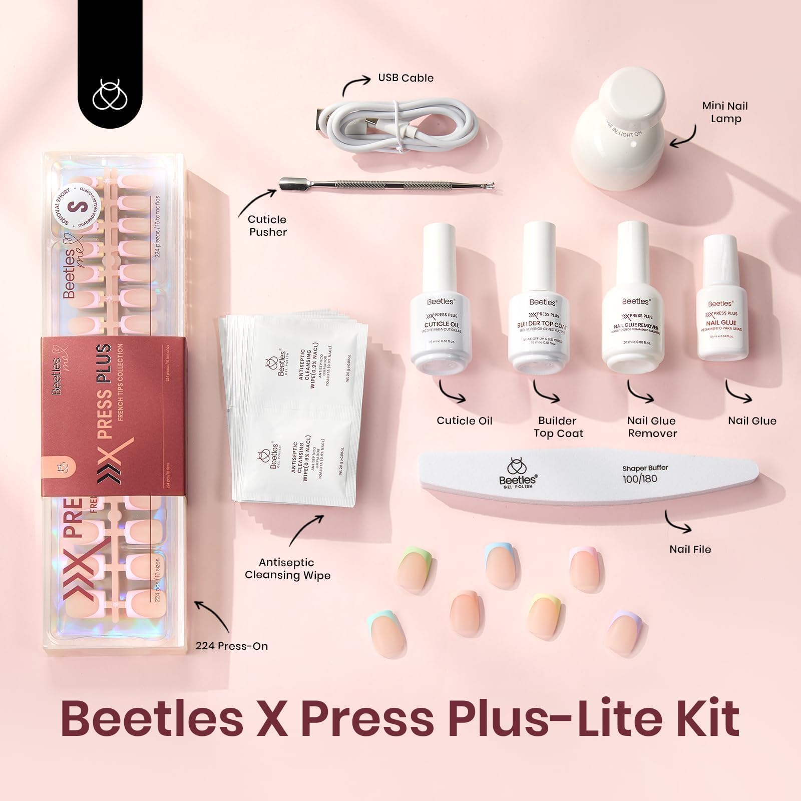 Gift Box Beetles X Press Plus-Lite Kit 7 Colors Pastel Spring French Tip