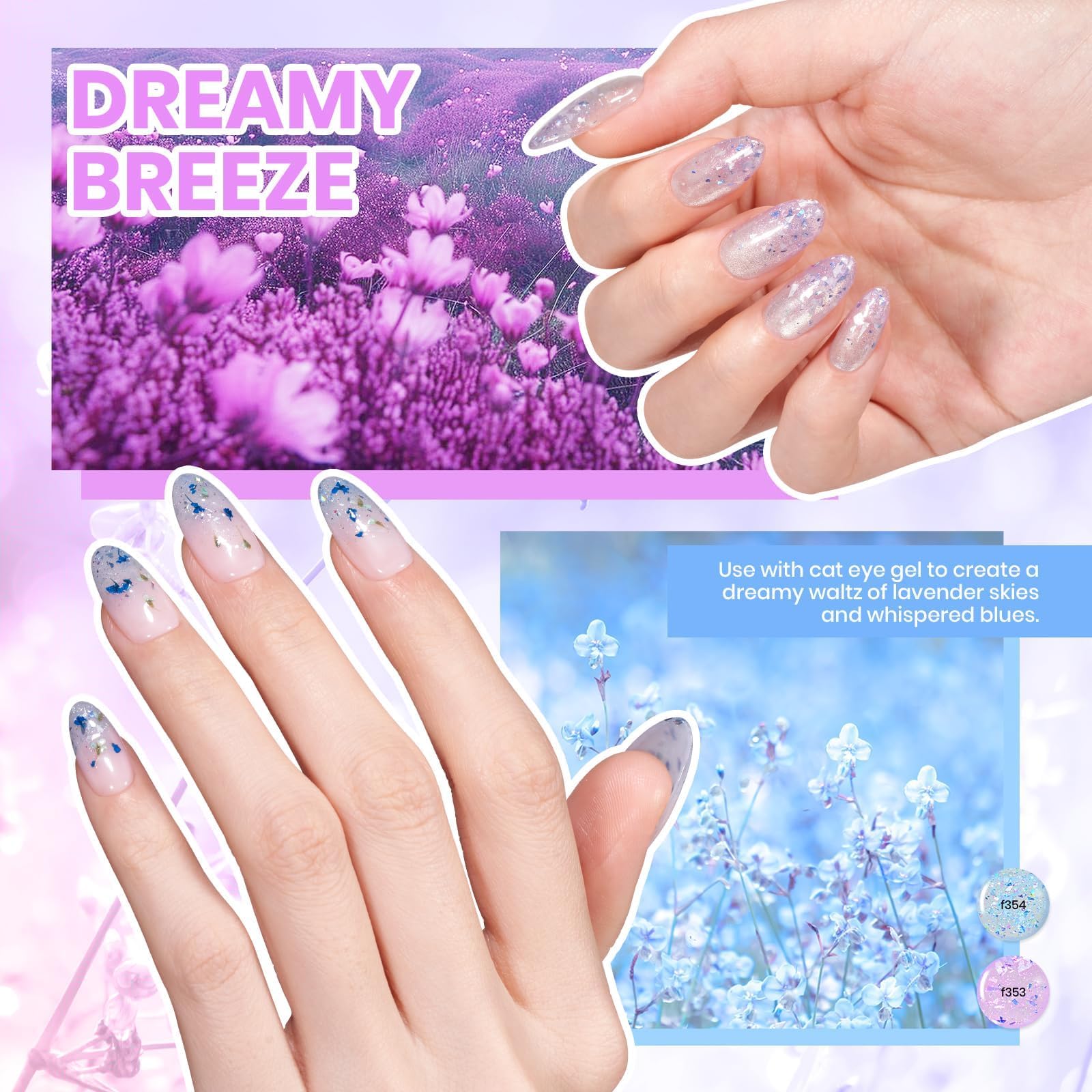 Petal Shower | 6 Colors With 15ml Nail Polish Glitter Gel Polish Set with Iridescent Shards